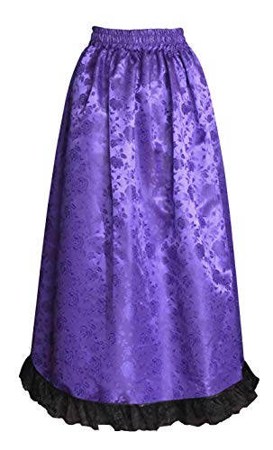 Theater Victorian Steampunk Gothic Renaissance Floral Satin & Lace Skirt (Purple)2