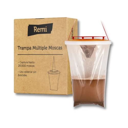 Trampa Múltiple Moscas Remi Hogar | Captura hasta 20.000 Moscas | para Uso en Exteriores | Sin biocidas eficacia | Fácil instalación | Efecto de Cebo | Red Top