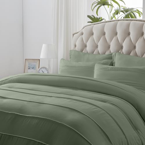 IUiugeig Queen Size Comforter Set, 3 Pieces- Soft Washed Microfiber Comforter with 2 Pillowcases Shams, Fluffy Lightweight Down Alternative Bedding Comforter Sets for All Season