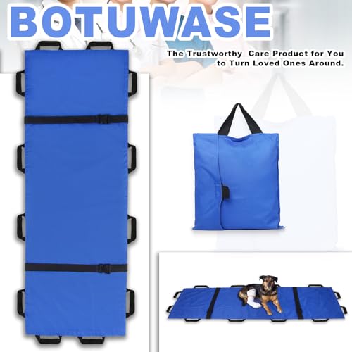 Image of Portable Transport Stretcher with 12 Handles，Dog Stretcher & Gurney with Carrying Bag Patient Animal Mover Travel Size Emergency Casualty Evacuation-Capacity 400lbs (Blue)