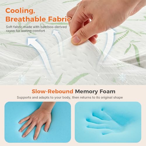 Image of Sweetcrispy Dual Layer Full Memory Foam Mattress Topper, 2 Inch Gel Memory Foam Plus 1 Inch Alternative Pillowtop Mattress Pad Cover, Cooling Bed Topper for Pressure Relief