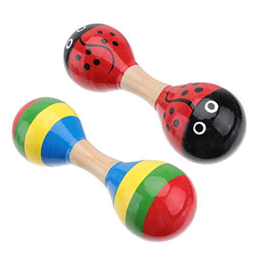 Tomaibaby Maracas Holz Rumba Doppelkopf Rassel Shakers Holzschellen mit Sand Schlaghammer Musikinstrumente Spielzeug für Kinder Party Spiele Geschenk 2 Stück ( Gemischte Farbe ) Cover