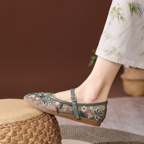 Hee grand Mesh Ballet Flats for Women Floral Embroidered Round Toe Ballerina Shoes Mary Jane Flats 7