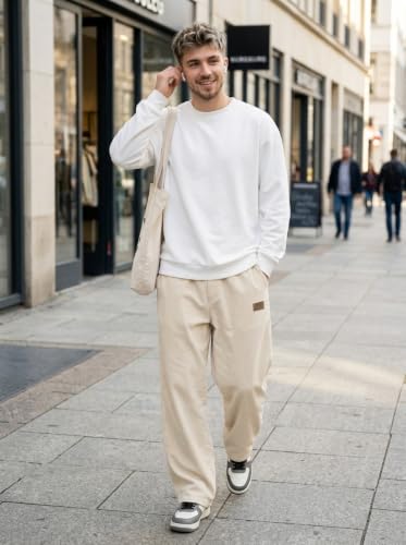 Image of Zombom Men's Comfortable Baggy Corduroy Pants | Relaxed Fit Stretch Waist Trousers for Everyday Wear | Casual Trouser for Man