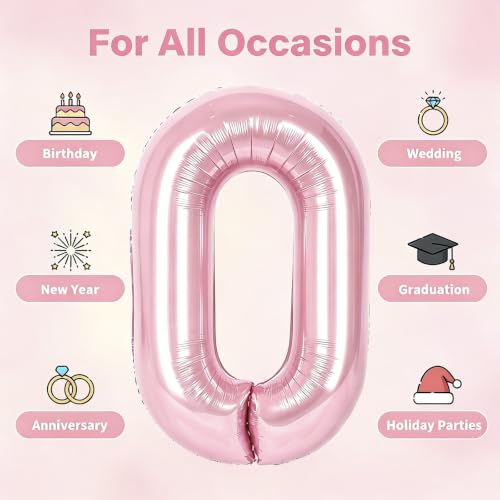 Image of Number Balloons Pink Party Balloon - Giant Number 0 Balloon, 40 Inch Large Balloon, Birthday Decorations for Women, Birthday Balloon for Anniversary Baby Shower Princess Party Decorations