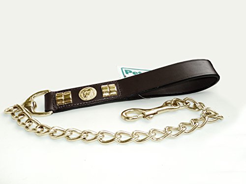 Poignée Chaîne Laisse pour chien en cuir robuste avec fixation en laiton massif Noir et Marron Couleur Cover