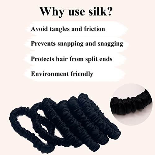 Image of VLOMOT 6 Pcs Set 100% Pure Mulberry Silk Hair Scrunchies Silk Hair Ties with 6 Chic Colors Everyday Skinny Scrunchies Silk Ponytail Holders Hair Care No Damage (Black)