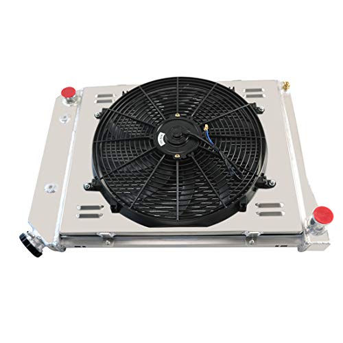 Coolingsky 4 Row Aluminum Radiator +Fan Shroud Combo&Thermostat Relay Kit For 1969-74 Nova Camaro/Impala/Caprice, 68-71 Chevelle, More Gm Buick Cars - 21 Inches Core #TOP4