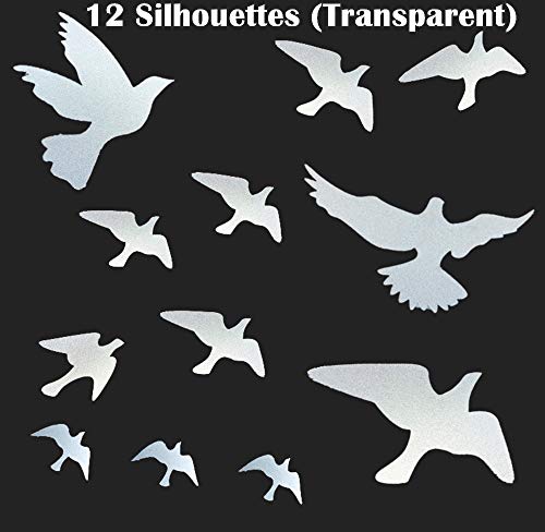 Muttfy Anti-Collision Window Alert Bird Stickers to Prevent Bird Strikes on Window Glass Door (Set of 12 Silhouettes Transparent)