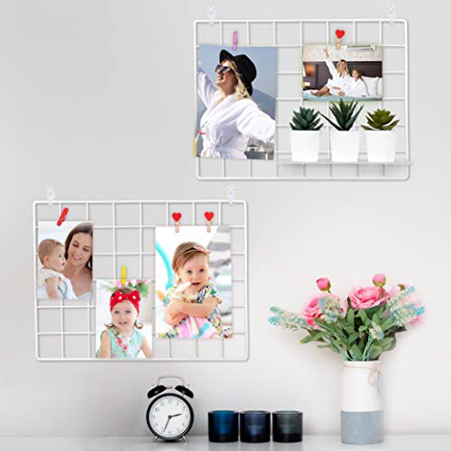 ODOXIA Pack De 2 Grille Murale | Panneau Mural Grillagé pour L'affichage De Photos | Grille Photo Murale Décorative | Métalliques & Blanc | Organiseur De Rangement en...