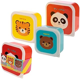 Puckator Cutiemals Reusable Lidded Snack Pot Lunch Box Set of 3, BPA Free PVC, Nursery School Travel Home, Large 5.5x11.5x11.5cm Medium 4.5x10x19cm Small 4x8.5x8.5cm