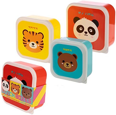 Puckator Cutiemals Reusable Lidded Snack Pot Lunch Box Set of 3, BPA Free PVC, Nursery School Travel Home, Large 5.5x11.5x11.5cm Medium 4.5x10x19cm Small 4x8.5x8.5cm