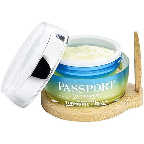 Passport to Organics Clear Face Turmeric Cream - Lightweight Face Cream for Sensitive Skin - Anti-Aging Skin Care with Vitamin E, Turmeric, Aloe Vera & More - Everyday Face and Neck Cream - 1.7oz Cover