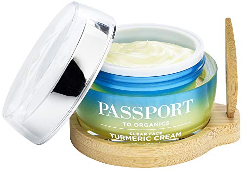 Passport to Organics Clear Face Turmeric Cream - Lightweight Face Cream for Sensitive Skin - Anti-Aging Skin Care with Vitamin E, Turmeric, Aloe Vera & More - Everyday Face and Neck Cream - 1.7oz
