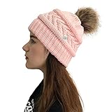 BCDlily Women Ladies Beanies Hat Hairball Wool Knit Skullies Cap Ear Warmer with Button (Pink)