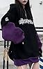 WINKEEY Women Japanese Kawaii Print Hoodie Y2K Gothic Sweatshirt Cute Harajuku Pattern Long Sleeve Pullover, Black Purple M #1