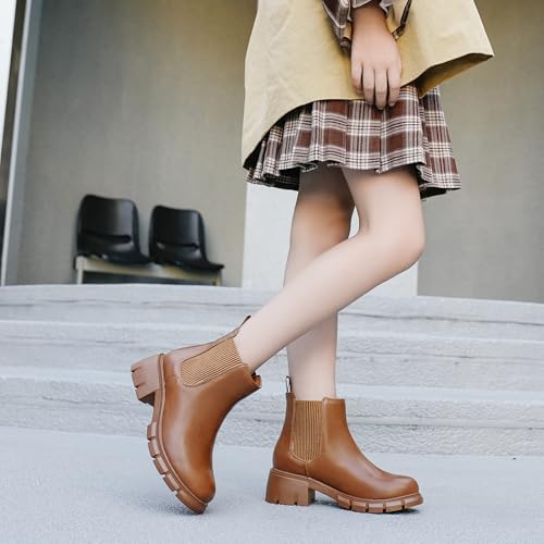 Image of Dufannie Girls Ankle Boots Kids Chelsea Booties Slip on Lug Sole Low Heel Fall Boot for Little Big Kid