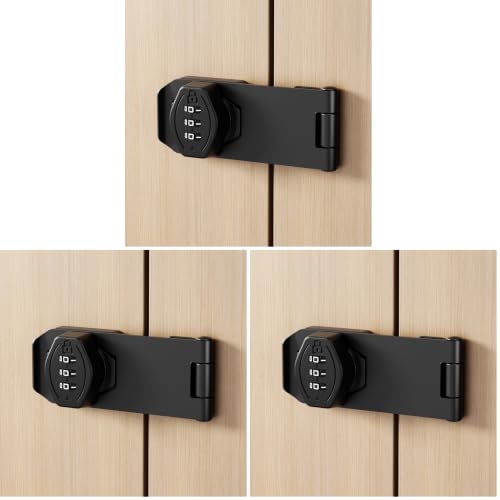 Image of ETEKJOY Cabinet Lock Keyless 3-Digit Password Combination Code Hasp Latch Lock Twist Knob Wooden Drawer Cupboard (Black, 4 inch) (Pack of 3)