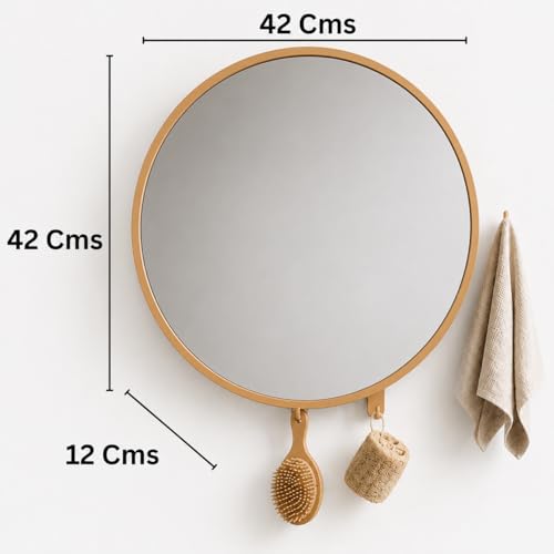 Image of CIPLA PLAST Rich Look Bathroom Cabinet with Mirror | Storage Organiser | Strong Plastic Bathroom Shelves Wall Mounted | Bathroom Accessories| Mirror Cabinet (2, Champagne Gold, Round)