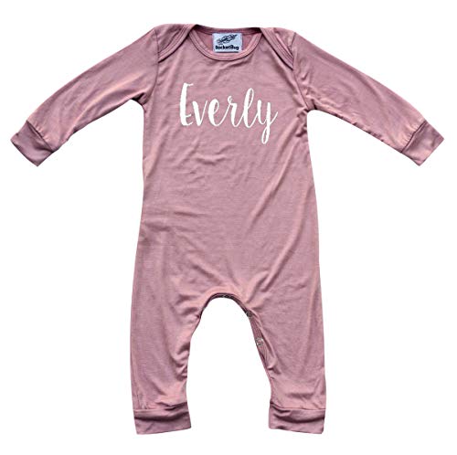 Lush Personalized Silky Long Sleeve Baby Romper -Gender Neutral-Sweetly Modern Font (3M (0-3 Months), Dusty Rose)