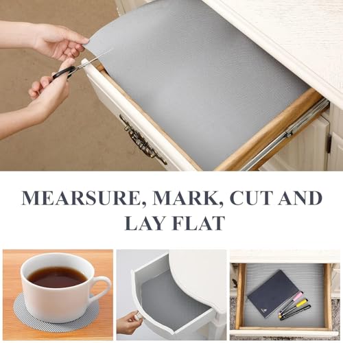 Image of EVA Fridge Shelf Liner Roll, Washable Drawer Mat Sheet, Cut-to-Size Cabinet & Refrigerator Shelf Protector, Food Contact Suitable Multipurpose Kitchen Table Liner Roll, 3 Meter (Grey Grey)
