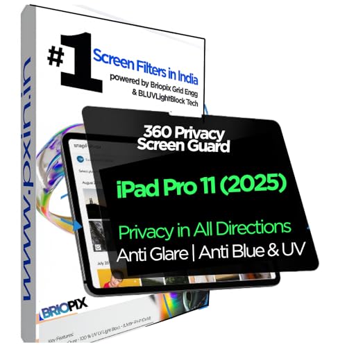 Image of Pxin BRIOPIX 360 Privacy Screen Guard Compatible with iPad Pro 11 (2025) | Anti Glare, Anti Blue Light, Anti UV | Anti Scratch | No Eye Strain | Landscape, Portrait Use | Privacy Filter