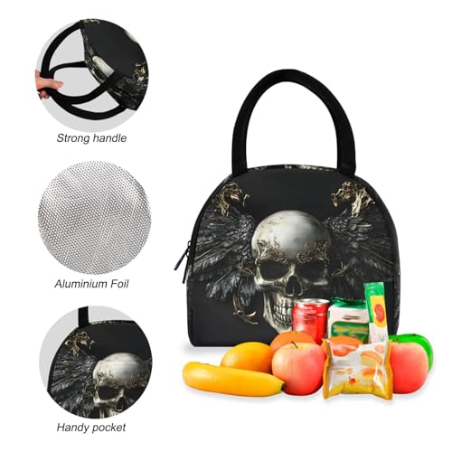 Luxury Skull Wings Print Backpack Set with Lunch Bag, Large Capacity Travel Backpacks and Lunch Box Insulated for Commute Hiking Picnic4