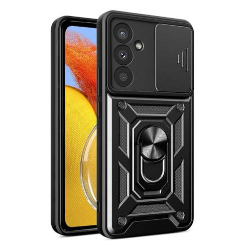 Image of PC Back Cover Case Compatible for Samsung Galaxy M15 /F15 5G with Slide Camera Shield Cover & Rotated Ring Stand|Military Grade Mobile Phone Cover Case for Galaxy M15 /F15 5G(Black)