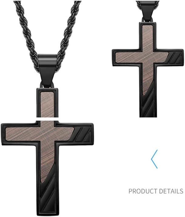 JO WISDOM Black Blue Cross for Men Necklace 316L Stainless Steel Titanium Steel Crucifix Religious Cross Pendant with 24 Inch Pearl Chain 3 MM - Image 4