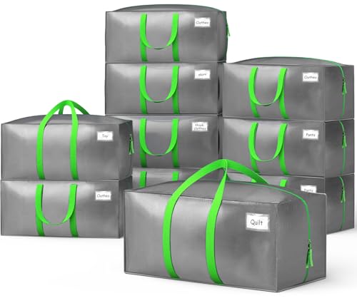VOUNOT® Pack de 10 Bolsas de Mudanza Grandes con Asas y Correas de Mochila, Bolsas de Almacenamiento Resistentes para Guardar Ropa y Embalar, Gris