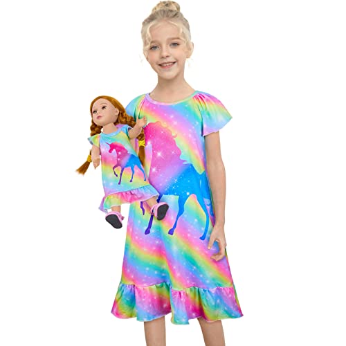 MHJY Doll and Girl Matching Nightgown Unicorn Outfit Clothes Princess Pajamas Sleepwear Dress for Girls & 18