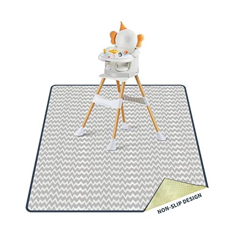 MOXTOYU High Chair Splash Mat, 53” Splat Mat Wipe clean Waterproof Mat Non Slip No Layering Design, Washable Baby Splash Mat Mess Mat for Painting, Craft, Playmat and Table Cloth (135X135CM, Wave) Cover