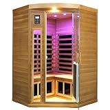 KUNSANA 2-3 Person Corner Far Infrared Sauna for Home, 1760W Ultra-Low EMF（0-1mG） Indoor Red Cedar Wood Sauna Room with 8 Heating Panels, Dual Control Panel, Bluetooth Speaker & Chromotherapy Lights