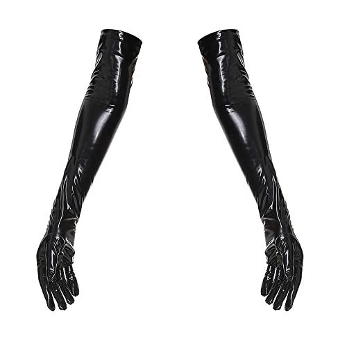 YUDATPG Lange Damen-Handschuhe aus PU-Leder, dehnbares Kunstleder für tägliches Kostüm, Opernparty, Abend, gekräuselte Ellenbogenhandschuhe, Cosplay, Hochzeit, Schwarz ,...