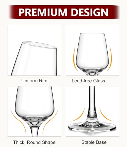 Image of OJA Wine Glasses Set of 8, 12oz Red or White Wine Glasses, Thick, Clear, Long Stem Wine Glasses, Perfect for Party, Home, Restaurant, Bars, Wedding, Dishwasher Safe