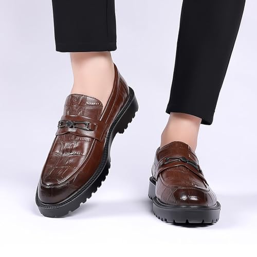 Image of Men's Patent Leather Brogue Low Heel Oxfords Fashion Classic Round-Toe Lace Up Wing Tips Carved Business Dress Derby Shoes Casual Comfortable Formal Work Wedding Shoes (Brown,8.5)