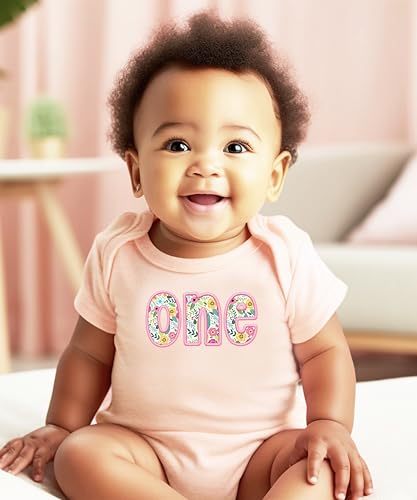 Olive Loves Apple One Ink-Printed Pink Embroidered First Birthday Bodysuit for Baby Girl Floral 1st Birthday Outfit2