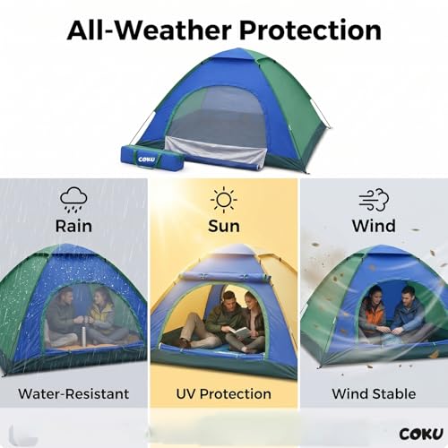Image of Coku Camping Tent for 2 Persons, 210D+170T Lightweight Backpacking Dome Tent with Mosquito Net, Waterproof Outdoor Tent, Easy Setup for Camping, Hiking, Trekking, Picnic, Travel (Random Color)