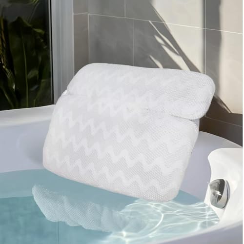 Luxury Bath Pillow for Tub - Non-Slip and Thick for Head, Neck, Shoulder, and Back Support - Soft and Large Comfortable Bathtub Pillow Cushion Headrest for Relaxation - Fits Any Tub - Made of 3D Mesh