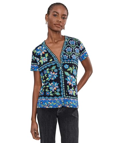 Johnny Was Womens The Janie Favorite Button Neck Tee- Delmira Delmira LG One Size