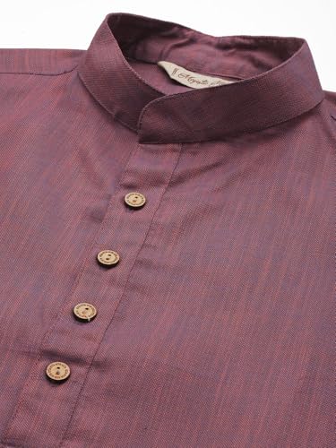 Image of Majestic Man Men's Cotton Regular Fit Traditional Mandarin Collar Ethnic Motifs Solid Long Kurta