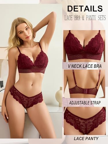 Image of Avidlove Lingerie Set for Women Sexy Lace Bra and Panty Sets 2 Piece Lace Bralette Set