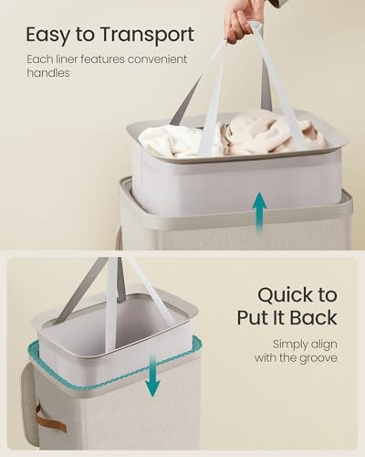 Image of SONGMICS Laundry Basket, 26.4 Gal. Laundry Hamper, Easy Assembly, with Lid and Handles, Removable Liner, 16.5 x 12.6 x 29.5 Inches, Cappuccino Beige ULCB811LH01