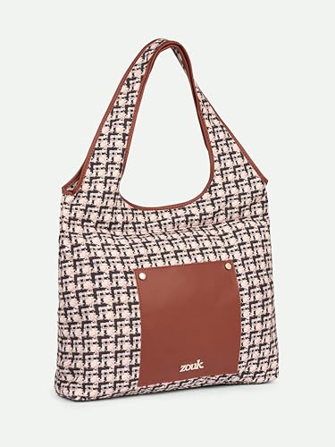 Image of ZOUK Printed Sora Tote Bag | Handcrafted Rollable Women's Tote | Vegan Leather & Canvas Lightweight Shoulder Bag for Daily Use