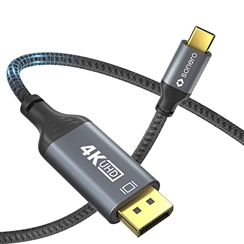 Sonero® 4K USB-C to DisplayPort Cable, DisplayPort Male to USB-C Male, 4K 60Hz, 21.6 GB/s, Cotton Coat, Grey/Black, 2.00 Metres - Image 2
