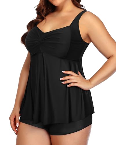 Image of Aqua Eve Women Plus Size Tankini Swimsuit Two Piece Flowy Swimdress Bathing Suits with Shorts