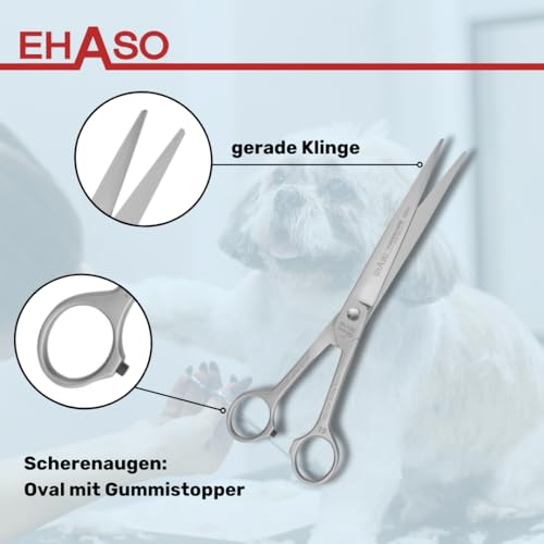 EHASO Hochwertige Gerade Hundeschere aus - Für langhaar & kurzhaar - 20 cm matt hohlschliff - Fellschere für Hunde & Katzen - Profischere für Jede Art von Fell direkt Solingen