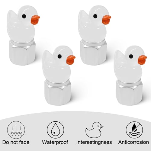 4 Pack Cute Duck tire Valve caps, Glow in The Dark Tire Valve Caps, Interesting and Practical Tire Decoration, Can be Used for Cars, Motorcycles, Trucks, and Bicycles.(White)