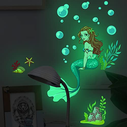 Prabahdak Glow In The Dark Mermaid Wall Sticker Glowing Under The Sea Wall Decals Removable Watercolor Ocean Animal Stickers For Kids Baby Nursery Boys Bedroom Decoration #TOP6