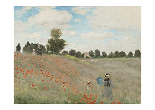 Tableau Monet Champ de coquelicots extra large mat encadré pour habiller un mur vide